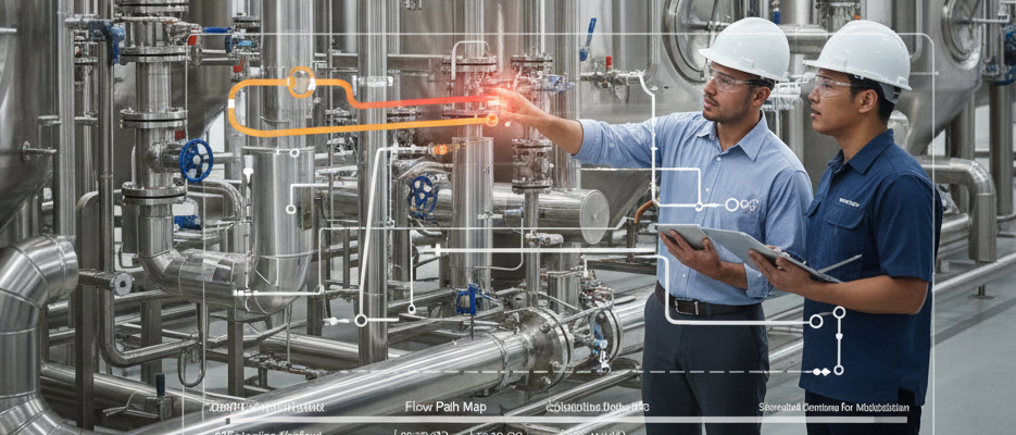 image of two piping experts planning a modification in a processing facility